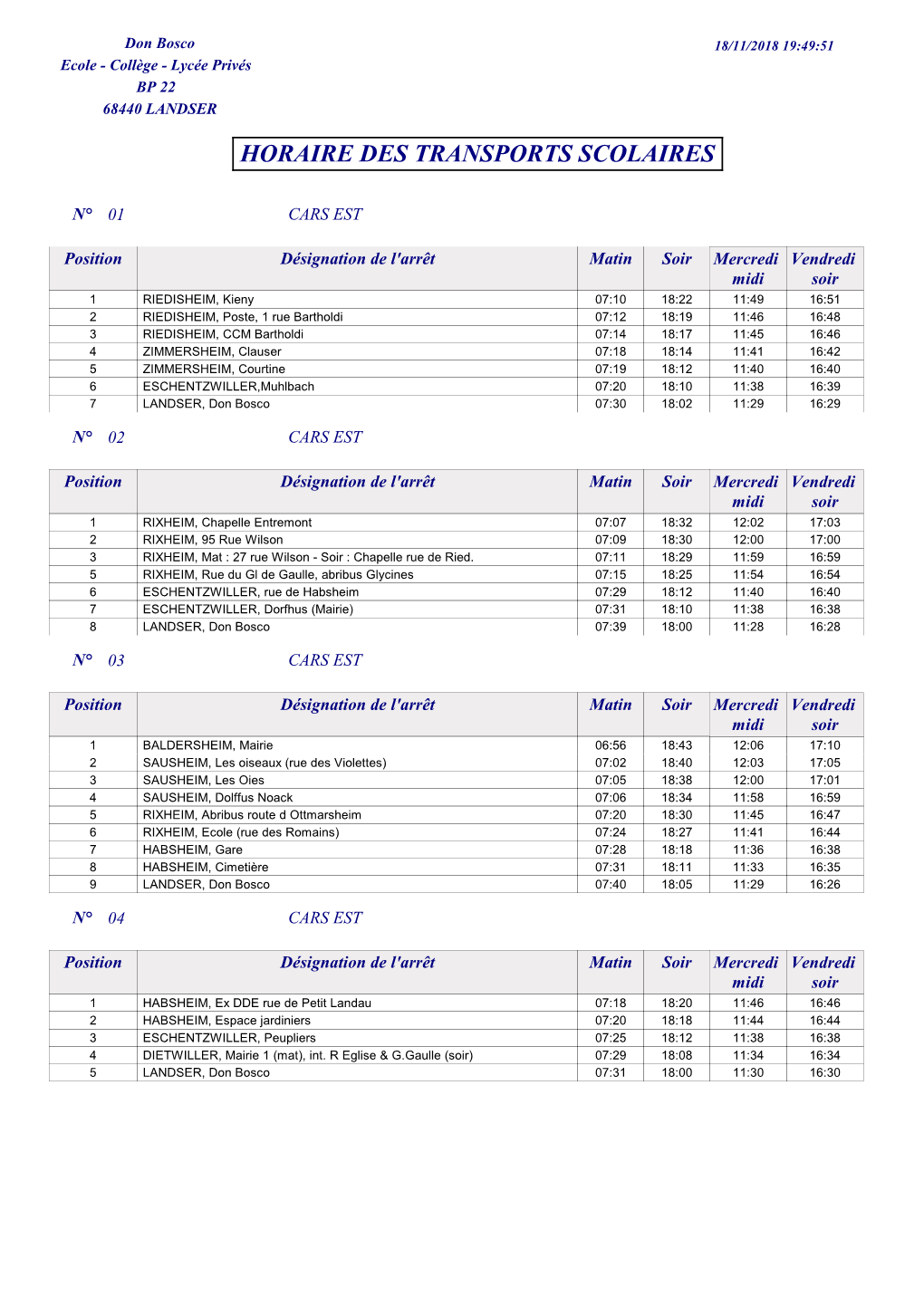 Horaire Des Transports Scolaires