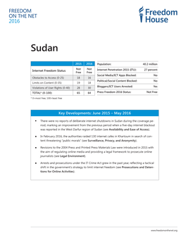Freedom of the Net 2016 Sudan