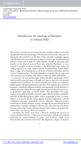 Introduction: the Meanings of Liberalism in Colonial India