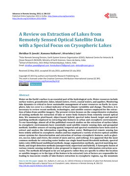 A Review on Extraction of Lakes from Remotely Sensed Optical Satellite Data with a Special Focus on Cryospheric Lakes