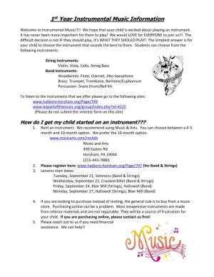 1St Year Instrumental Music Information