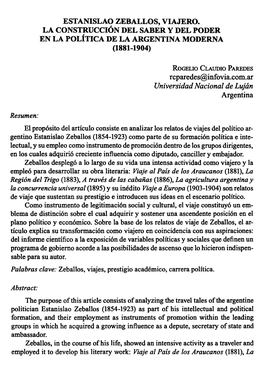 Estanislao Zeballos, Viajero. La Construcción Del Saber Y Del Poder En La Política De La Argentina Moderna (13314904)