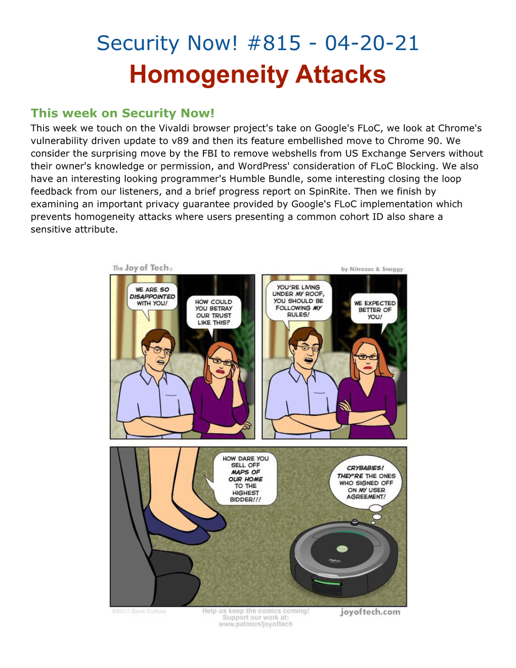 Security Now! #815 - 04-20-21 Homogeneity Attacks