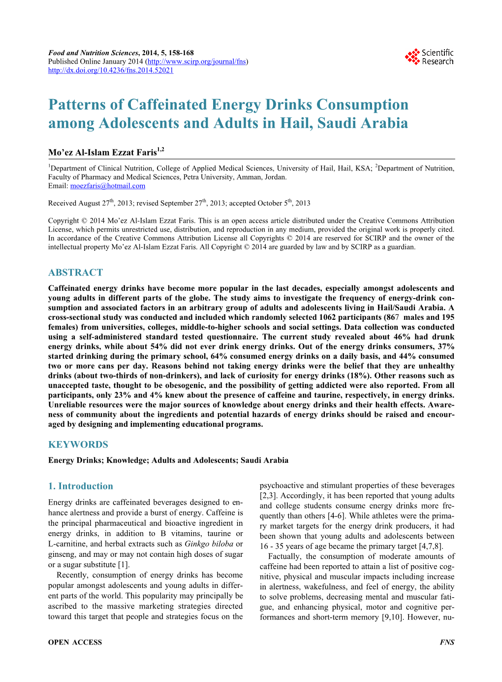 Patterns of Caffeinated Energy Drinks Consumption Among Adolescents and Adults in Hail, Saudi Arabia