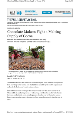 Chocolate Makers Fight a Melting Supply of Cocoa - WSJ Page 1 of 8