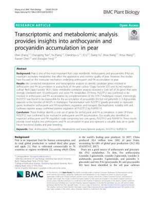 Transcriptomic and Metabolomic Analysis