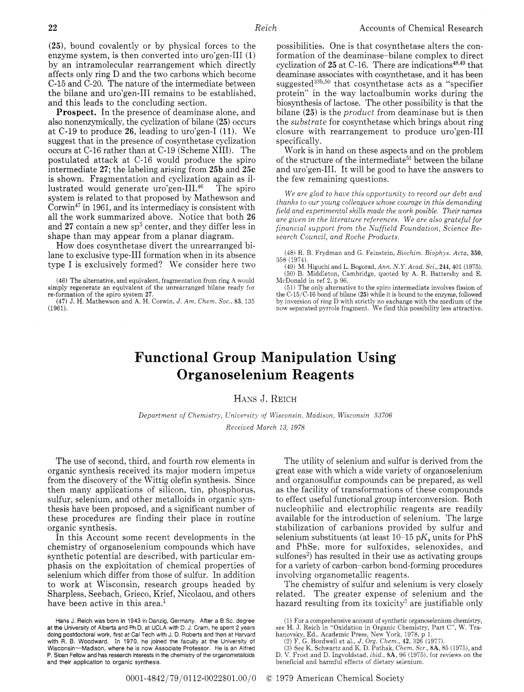 Functional Group Manipulation Usin Organoselenium Reagents