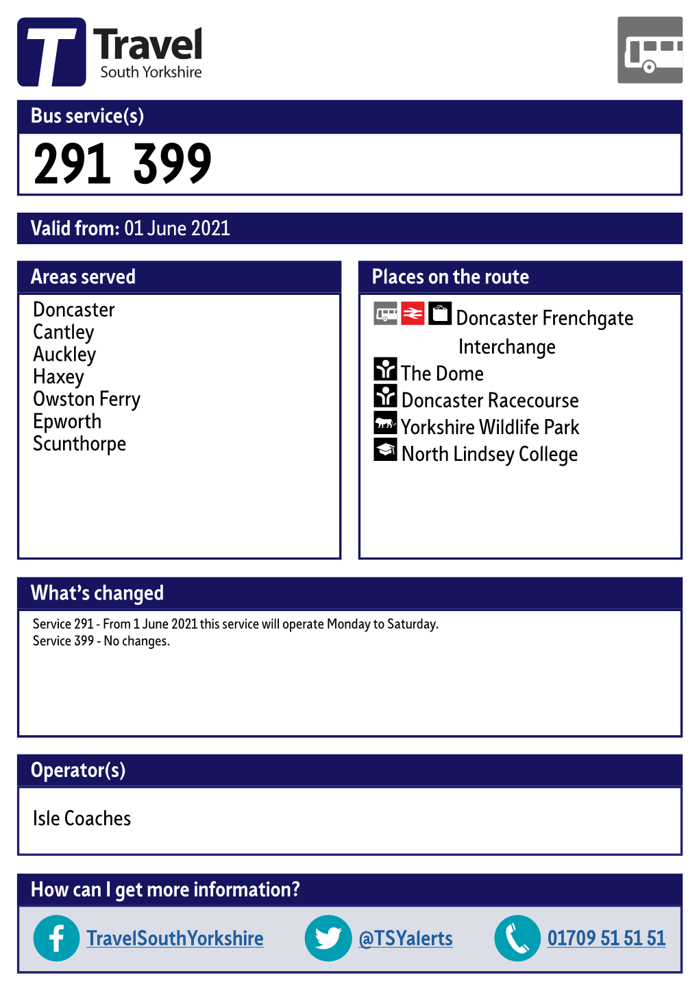 Valid From: 01 June 2021 Bus Service(S) What's Changed Areas Served Doncaster Cantley Auckley Haxey Owston Ferry Epworth Scunt