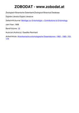 Amerikanische Entomologische Dissertationen, 1962 - 1965