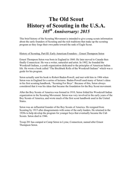 The Old Scout History of Scouting in the U.S.A. 105Th Anniversary: 2015