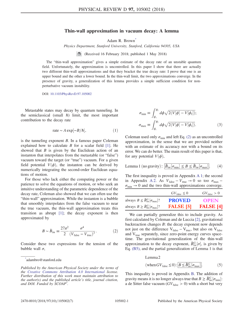 Thin-Wall Approximation in Vacuum Decay: a Lemma