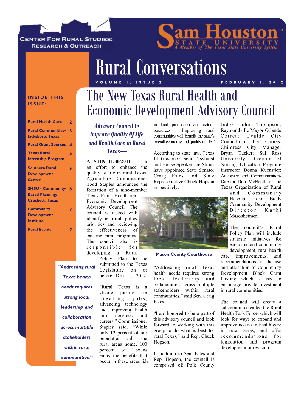 The New Texas Rural Health and Economic Development Advisory Council