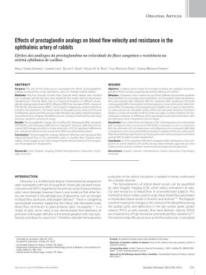 Effects of Prostaglandin Analogs on Blood Flow Velocity and Resistance