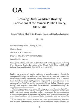 Crossing Over: Gendered Reading Formations at the Muncie Public Library, 1891-1902