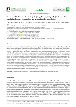 Two New Foliicolous Species of Strigula (Strigulaceae, Strigulales) in Korea Offer Insight in Phorophyte-Dependent Variation of Thallus Morphology