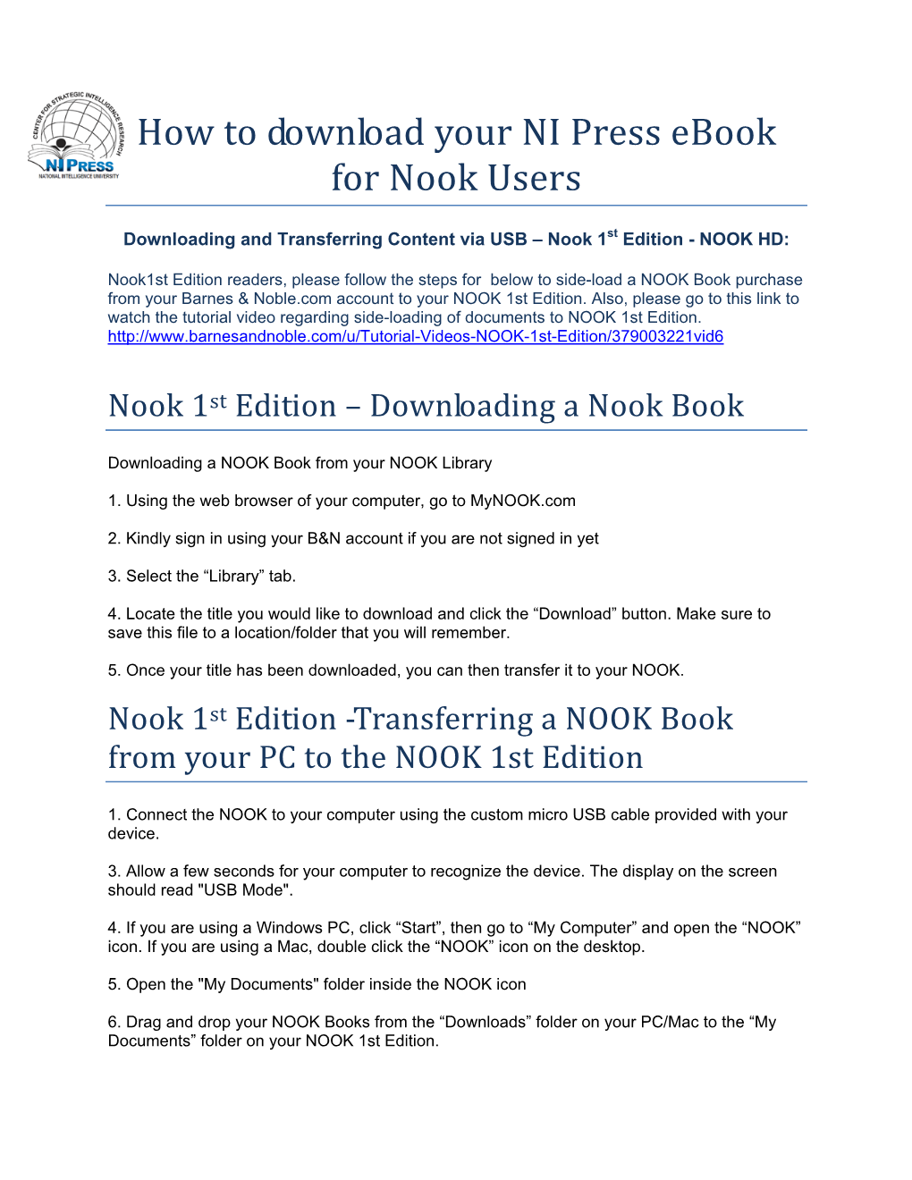 How to Download Your NI Press Ebook for Nook Users