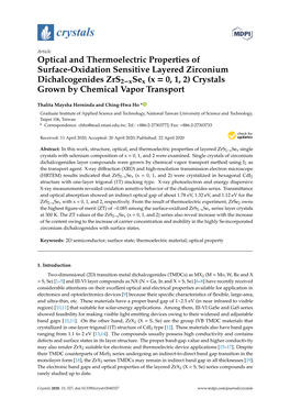 Optical and Thermoelectric Properties of Surface-Oxidation Sensitive Layered Zirconium Dichalcogenides Zrs2-Xsex