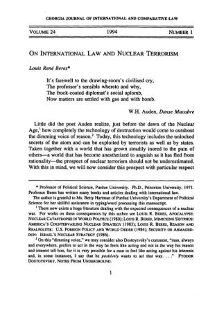 On International Law and Nuclear Terrorism