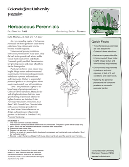 Herbaceous Perennials Fact Sheet No