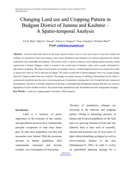 Changing Land Use and Cropping Pattern in Budgam District of Jammu and Kashmir –