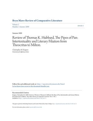 Review of Thomas K. Hubbard, the Pipes of Pan: Intertextuality And
