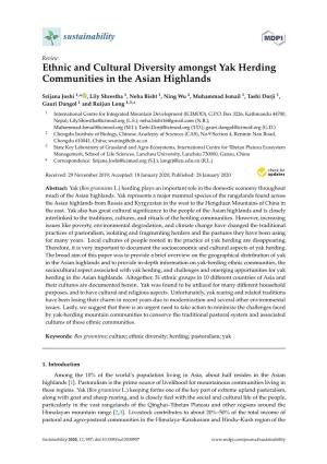 Ethnic and Cultural Diversity Amongst Yak Herding Communities in the Asian Highlands