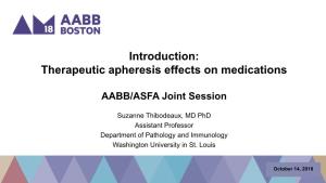 Introduction: Therapeutic Apheresis Effects on Medications