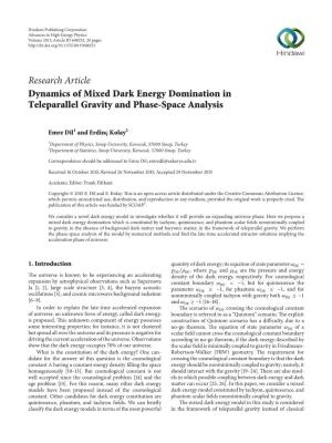 Research Article Dynamics of Mixed Dark Energy Domination in Teleparallel Gravity and Phase-Space Analysis