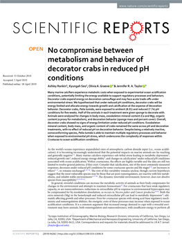 No Compromise Between Metabolism and Behavior of Decorator Crabs In