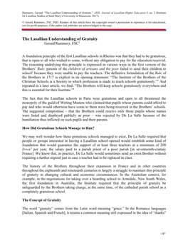 The Lasallian Understanding of Gratuity.” AXIS: Journal of Lasallian Higher Education 8, No