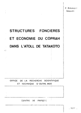 Structures Foncières Et Économie Du Coprah Dans L'atoll De Tatakoto