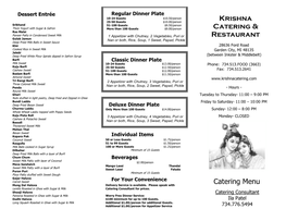 Krishna Catering & Restaurant Catering Menu