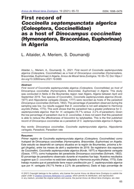 Dinocampus Coccinellae (Hymenoptera, Braconidae, Euphorinae) in Algeria