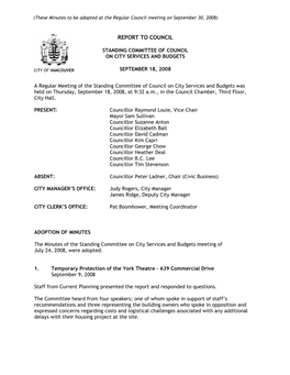 Standing Committee on City Services and Budgets Minutes