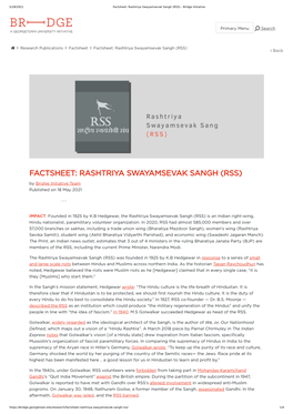 Factsheet: Rashtriya Swayamsevak Sangh (RSS) - Bridge Initiative