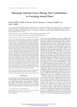 Phenotypic Selection Favors Missing Trait Combinations in Coexisting Annual Plants