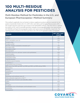 100 MULTI-RESIDUE ANALYSIS for PESTICIDES Multi-Residue Method for Pesticides in the U.S