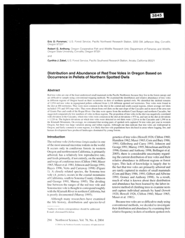 Distribution and Abundance of Red Tree Voles in Oregon Based on Occurrence in Pellets of Northern Spotted Owls