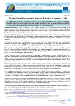 Prosperity Without Growth: Lessons from the Economic Crisis