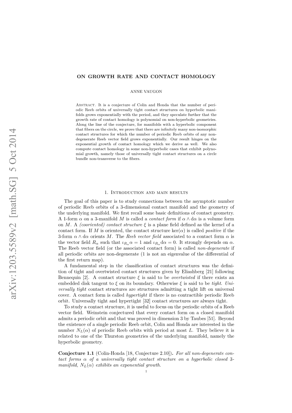 Arxiv:1203.5589V2 [Math.SG] 5 Oct 2014 Orbit