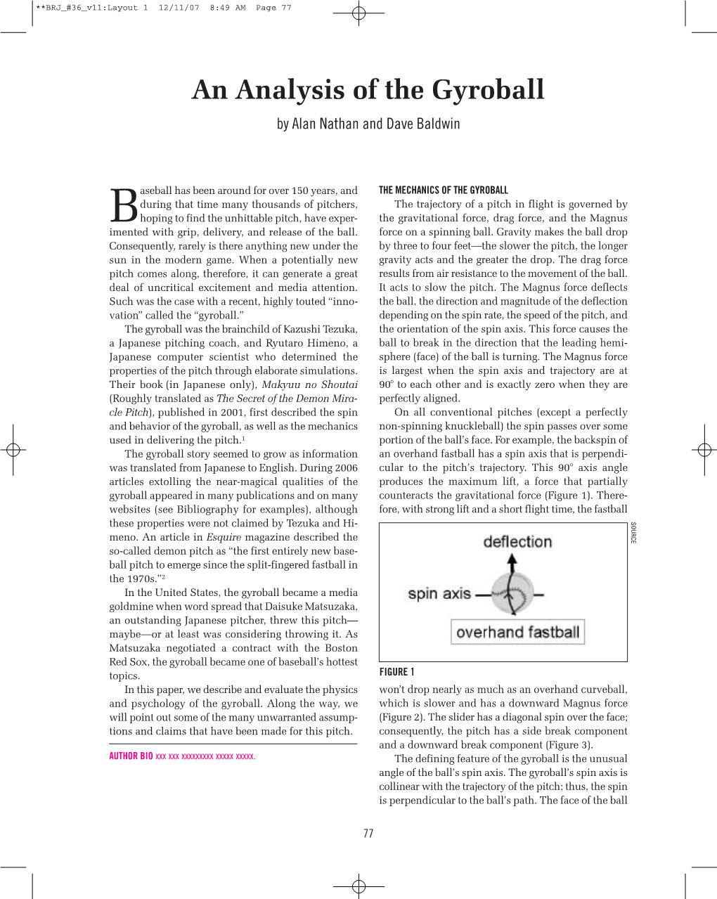 An Analysis of the Gyroball by Alan Nathan and Dave Baldwin