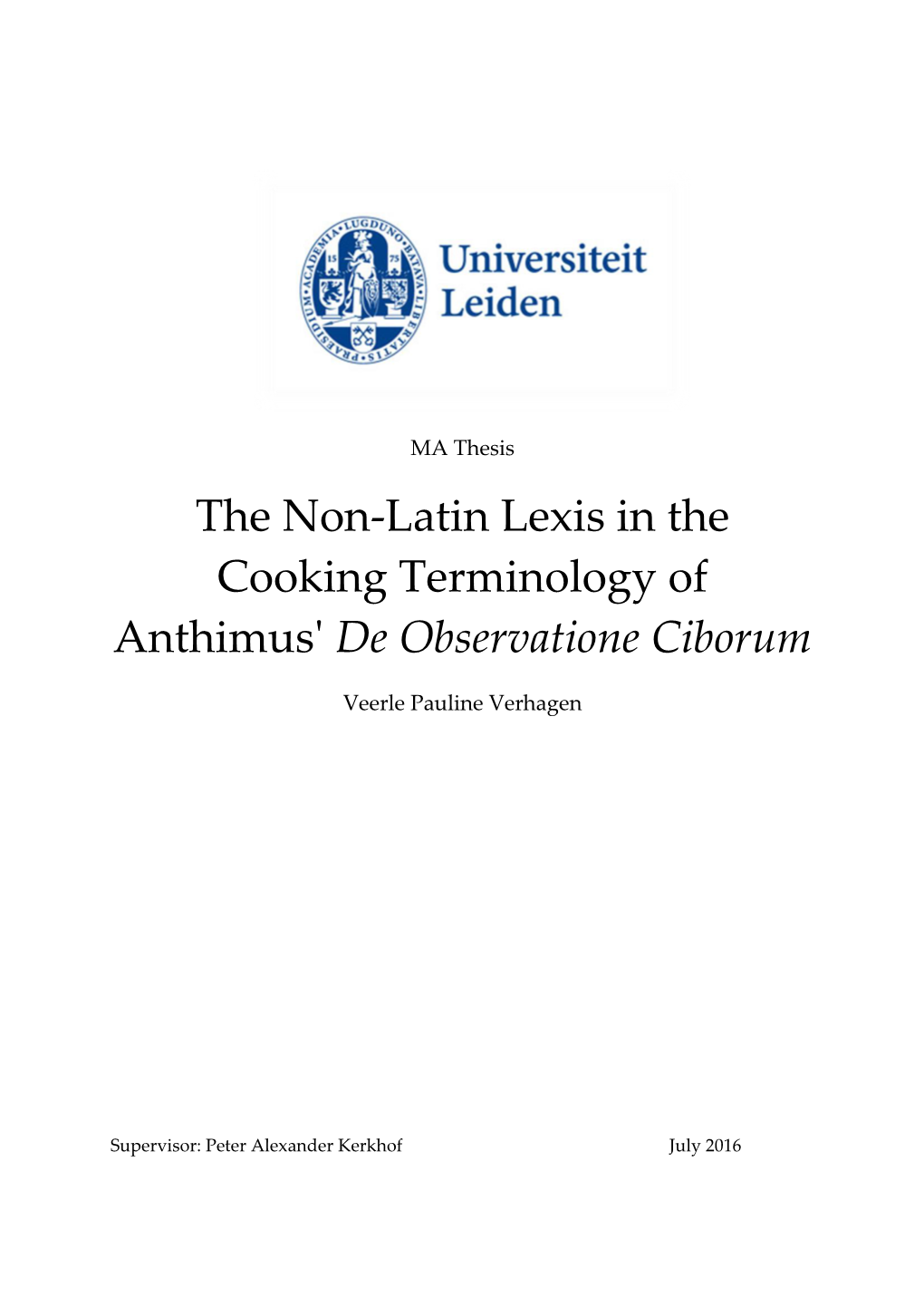 The Non-Latin Lexis in the Cooking Terminology of Anthimus' De Observatione Ciborum