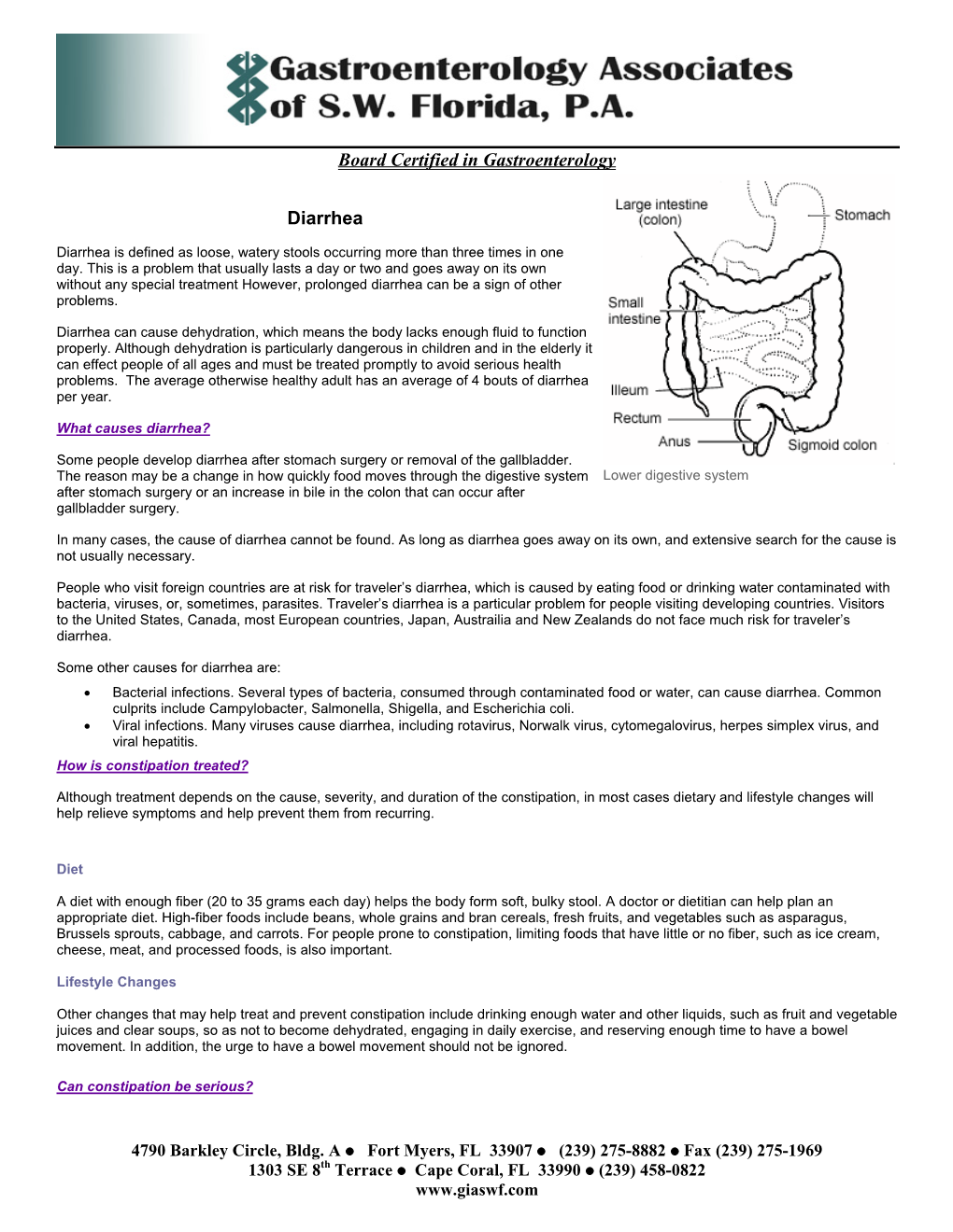 Board Certified in Gastroenterology Diarrhea