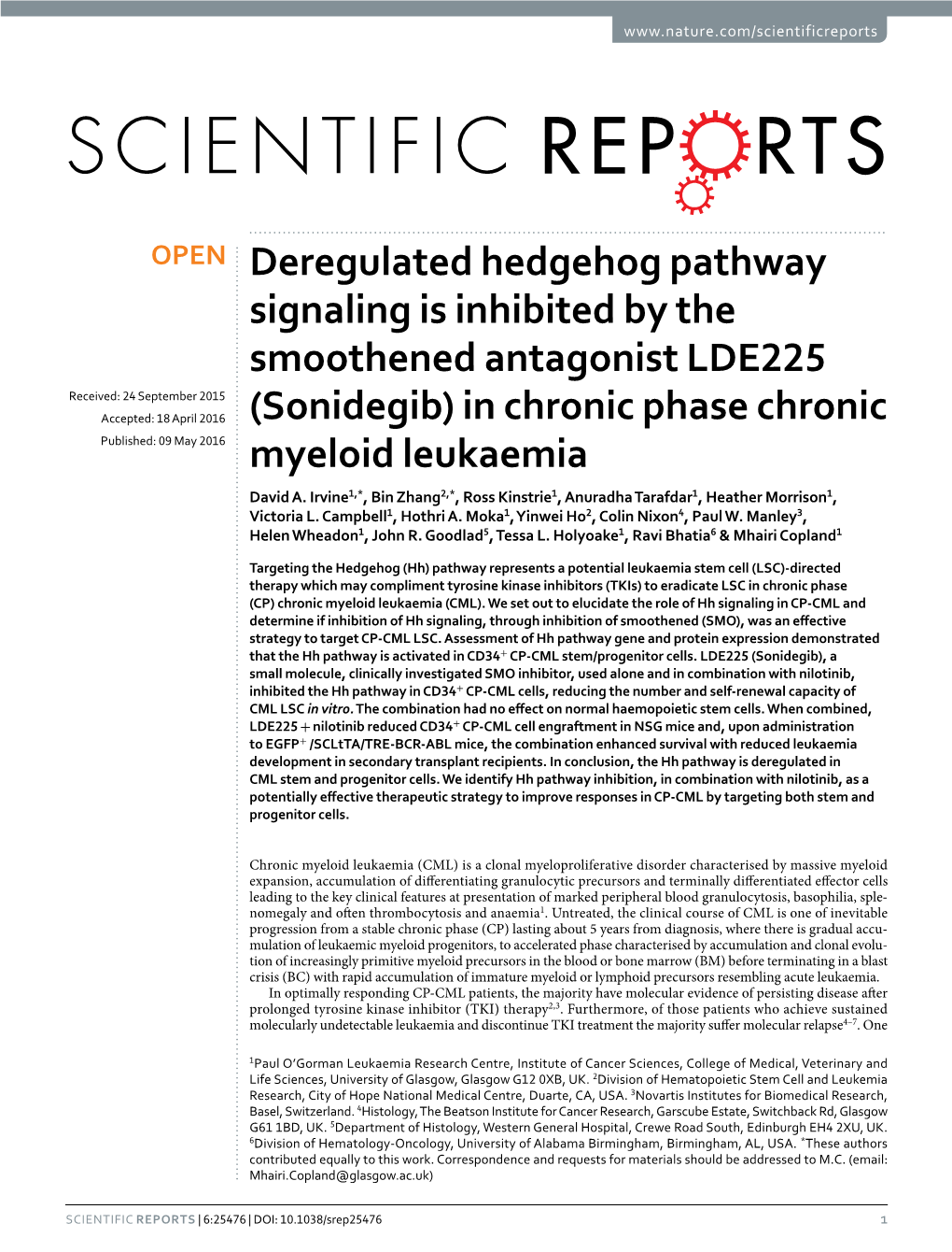 In Chronic Phase Chronic Published: 09 May 2016 Myeloid Leukaemia David A