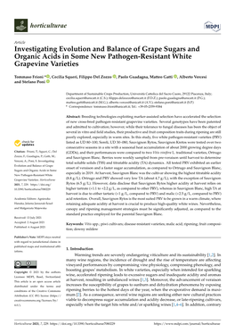 Investigating Evolution and Balance of Grape Sugars and Organic Acids in Some New Pathogen-Resistant White Grapevine Varieties