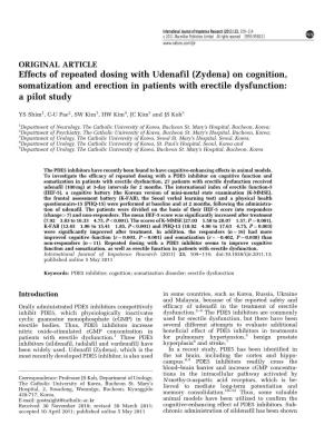Effects of Repeated Dosing with Udenafil (Zydena) on Cognition, Somatization and Erection in Patients with Erectile Dysfunction: a Pilot Study
