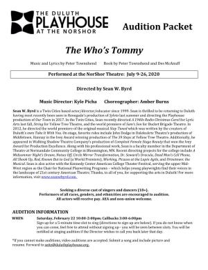 Audition Packet the Who's Tommy