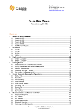 Cassia User Manual Release Date: July 1St, 2021