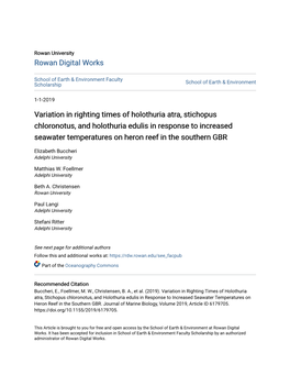 Variation in Righting Times of Holothuria Atra, Stichopus Chloronotus, And