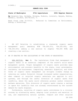 AN ACT Relating to Establishing a Statewide Organic Waste 1